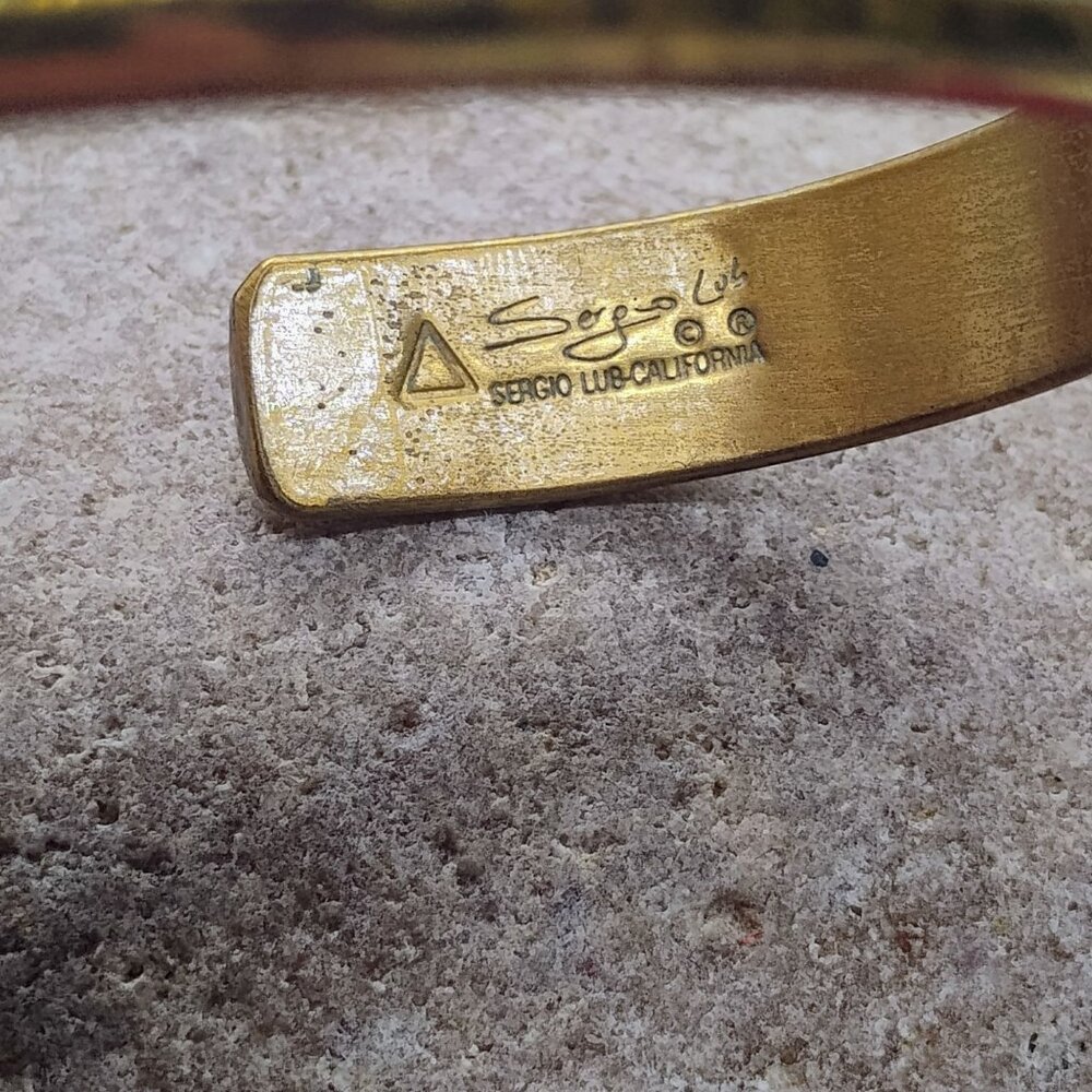 Vtg Sergio Lub Tri-Metal Copper Brass Sterling Silver Cuff Bracelet Size 6" - Picture 5 of 7